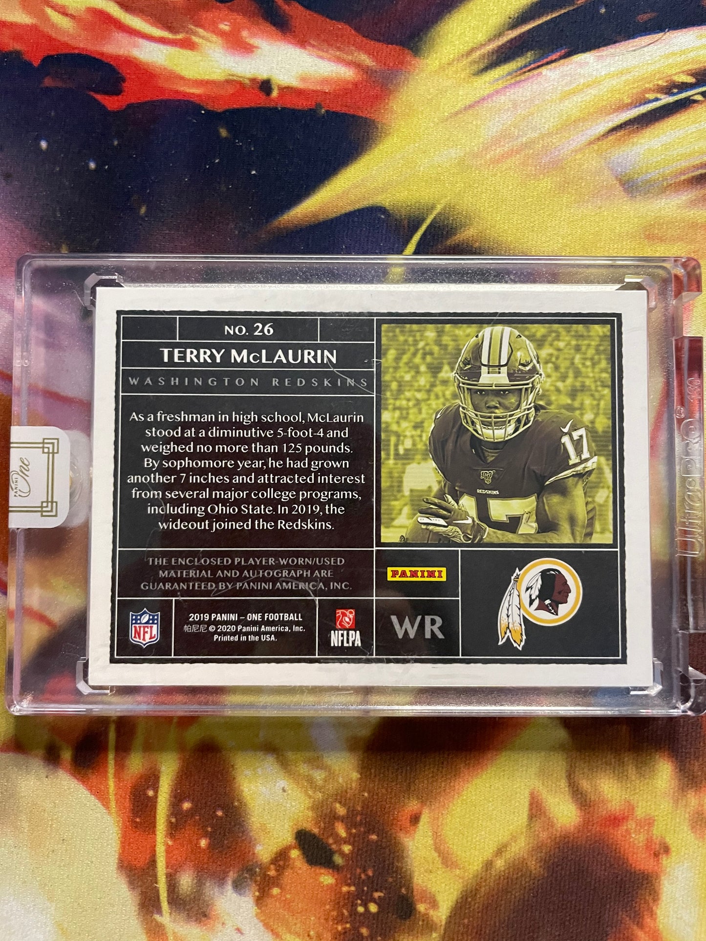 2019 Panini One Football Terry McLaurin RPA /49 (GAME WORN + ON CARD AUTO)