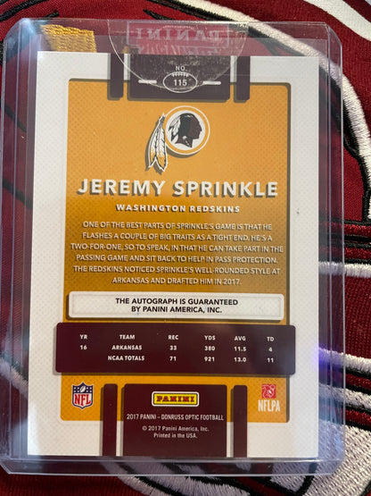 2017 Donruss Optic Jeremy Sprinkle Rookie Auto Orange