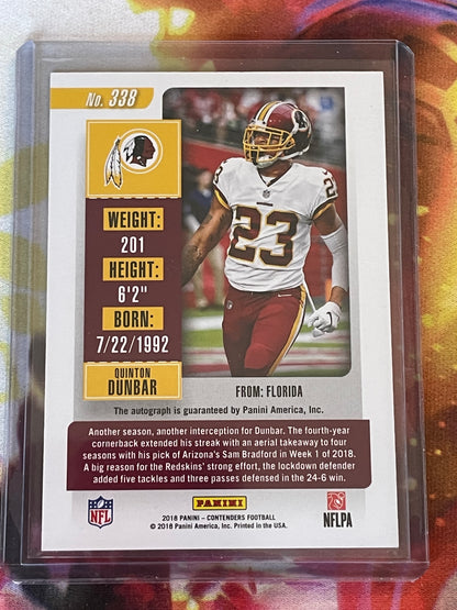 2018 Contenders Quinton Dunbar Rookie Auto